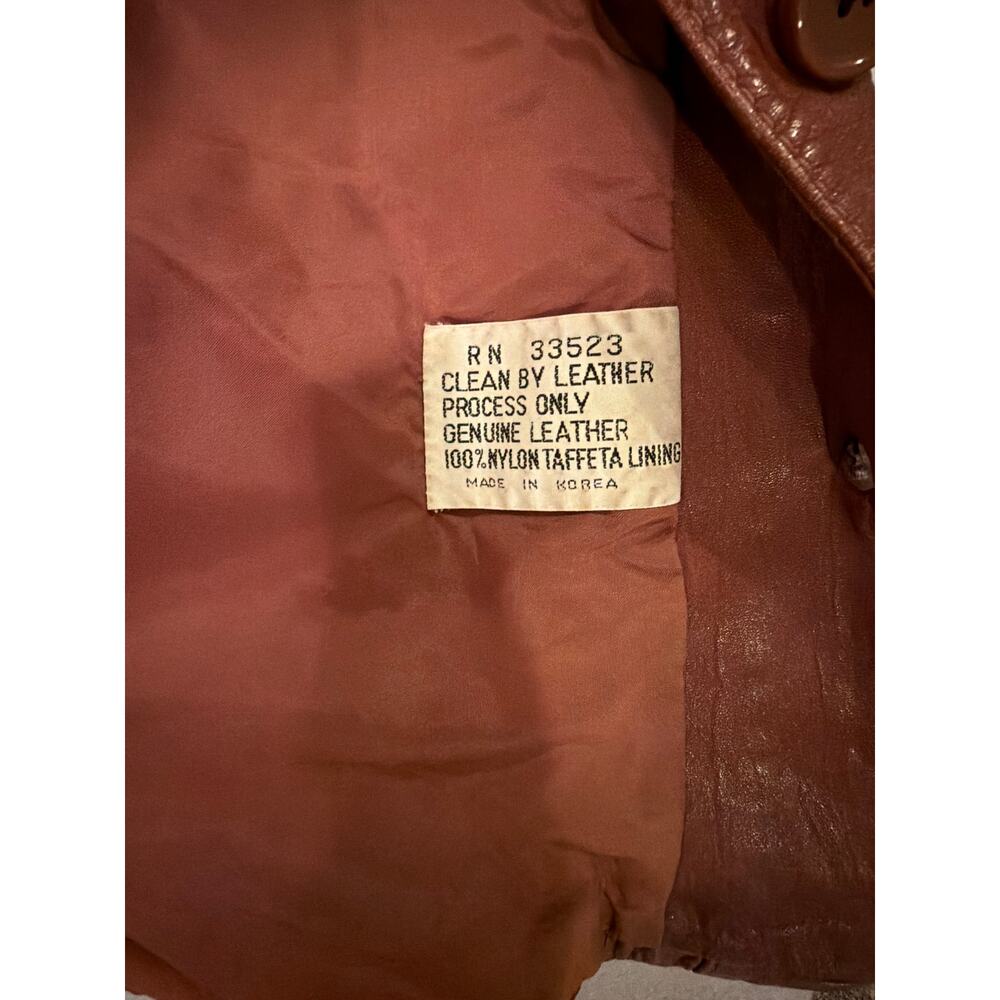 Vintage 70s Le Soleil Genuine Leather Jacket 7/8 Brown Belted Safari Coat - Picture 12 of 14